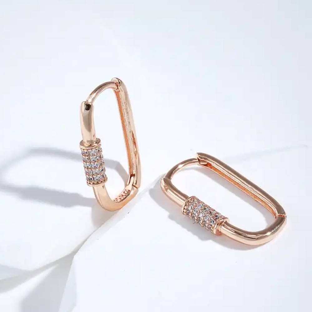 Bristol 14k Gold Dipped Crystal Squared Clip /Hoop Huggie Earrings